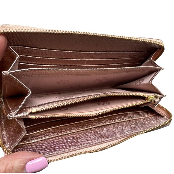 Tory Burch Robinson Continental Large Accordion Zip Wallet Rose Gold Shiny - Picture 4 of 14